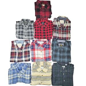 Mixed Brands Flannel Shirt Lot L XL Cotton Plaid Grunge Outdoor Bundle 10pc Set